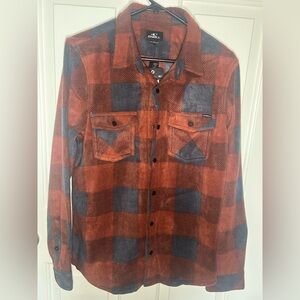 O'Neill Men's Orange and Gray Plaid Shirt Jacket
